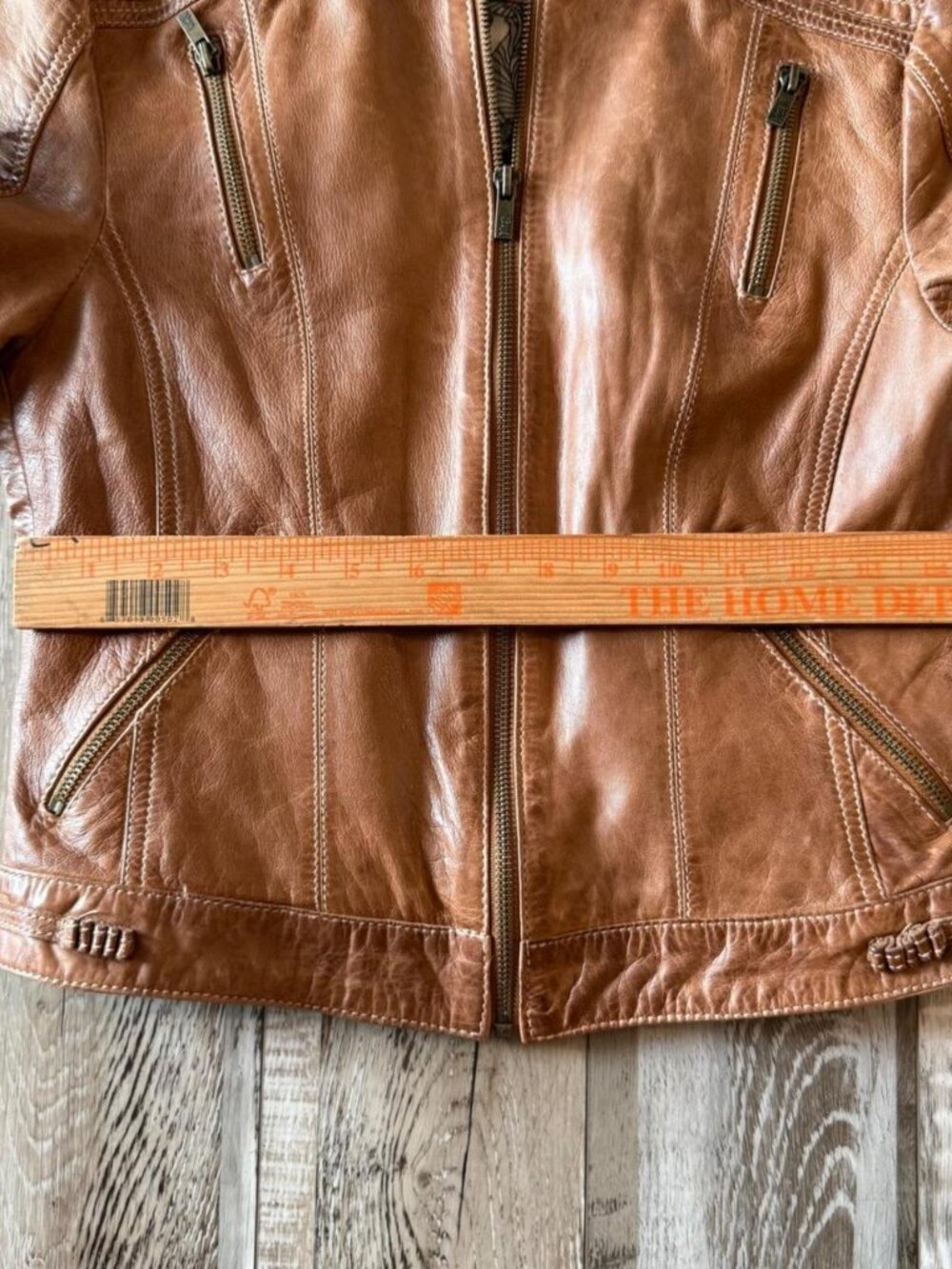 Wilson's Black Rivet Cognac Brown Cropped Leather Moto Jacket Sz XS Cafe Racer - Picture 8 of 8